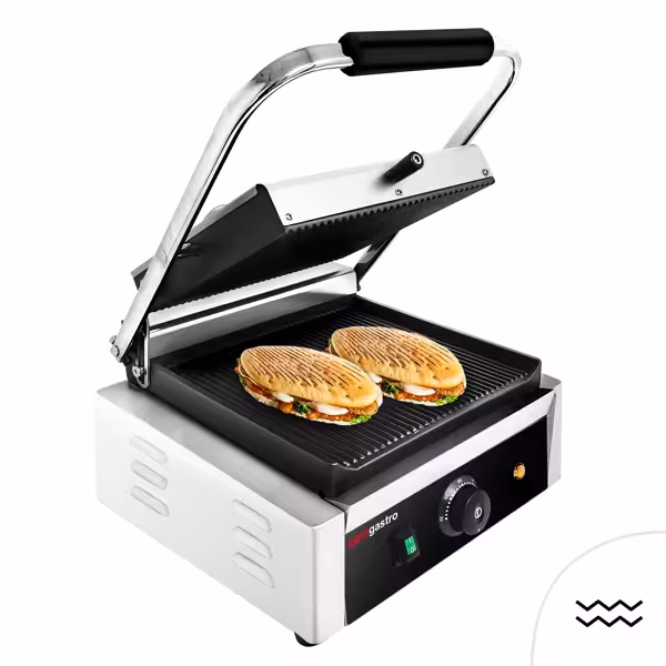 Presse à Panini / Gril de contact - 2kW - Plaques rainurées - Surface de cuisson : 270x255mm