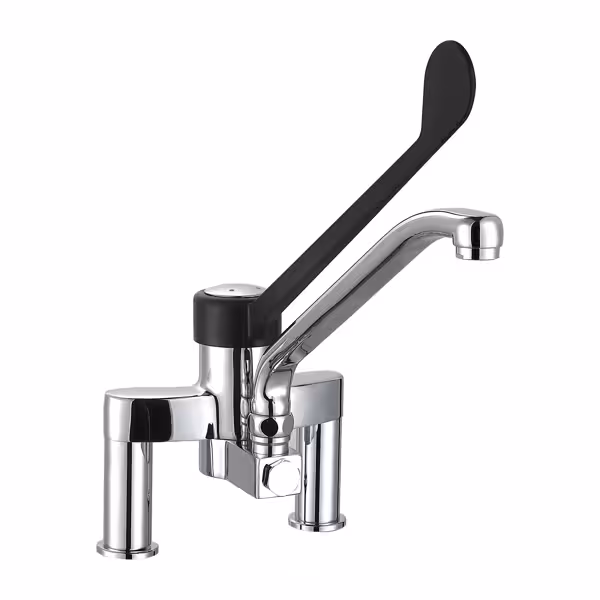 Deck-mounted bridge mixer tap - 150mm Centres - Single Lever & Swivel Spout