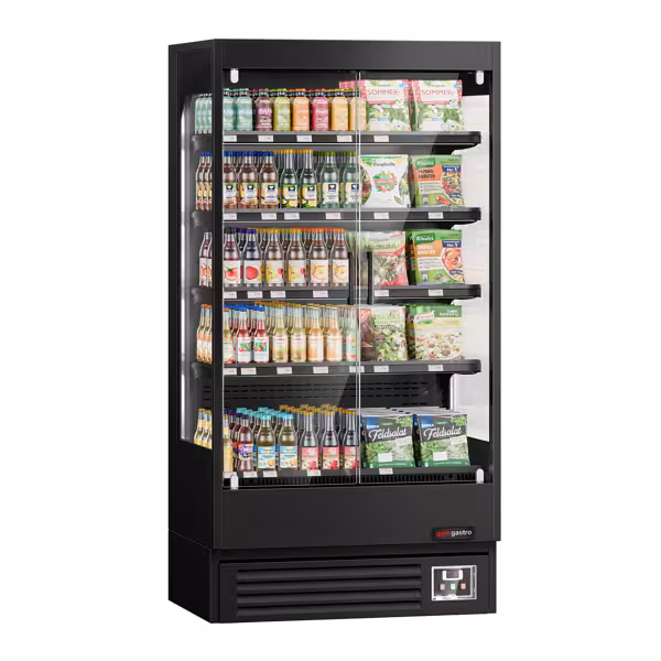 Murale Refrigerato Professionale - 1002mm - 440l - +1°/+5°C - con 2 porte a battente in vetrocamera senza cornice & 4 ripiani - Nero