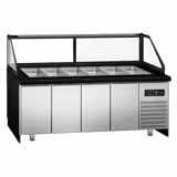 Saladetti TORONTO - 2 550 mm - 1 680 l - musta etupaneeli - 4 ovea - kulmikas lasisuoja 6x GN 1/1 varten & 1 hylly - musta graniittityötaso