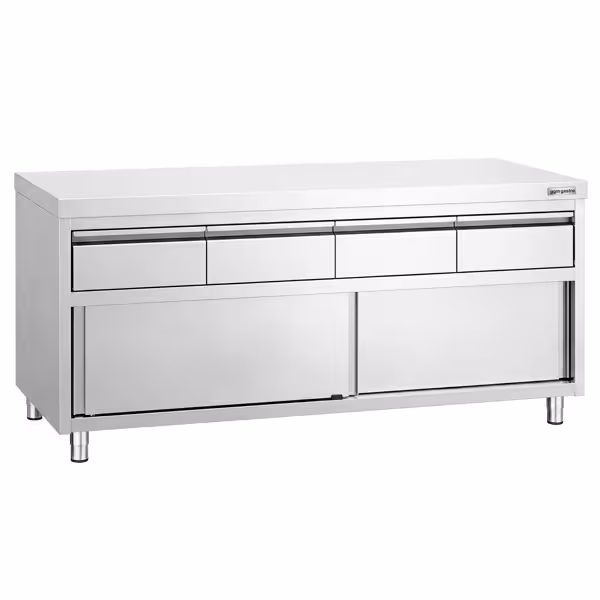  Szafka robocza ze stali nierdzewnej PREMIUM – 2000 x 600 mm – z 4 szufladami i drzwiami przesuwnymi