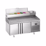 Commercial Pizza Prep Counter - Granite Top PREMIUM PLUS - 1738x800mm - with 2 doors - incl. refrigerated topping unit - 7x GN 1/4