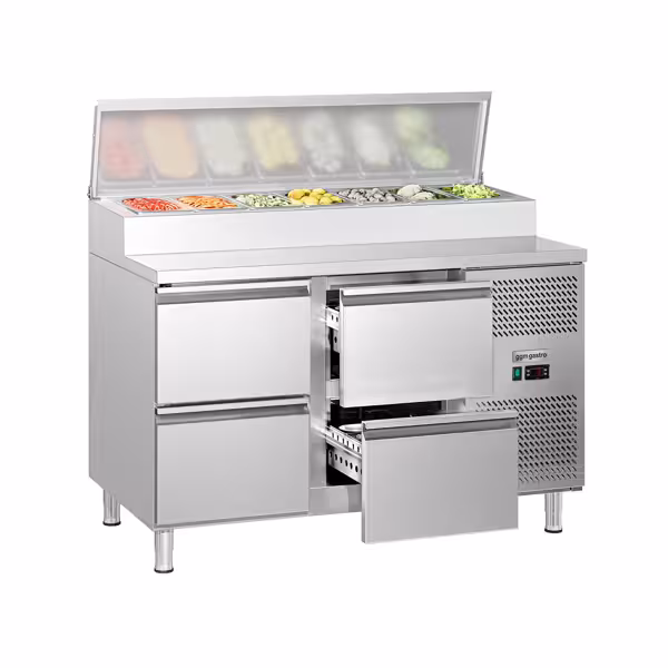 ECO - 7x GN 1/3 طاولة تحضير - 1360 مم - مع 4 أدراج - ل 