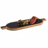 (6 db) Tálalódeszka FUSIONA - 2-részes készlet - tartozék: pala kínálótál - akácfa, lakkozott - 500x150x20 mm - ovális