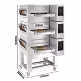 (3 pcs) Gas Conveyor Pizza Oven - 1550x2000mm (61.0"x78.7") - 230V Single Phase - Touchscreen Controls - Belt width: 650mm (25.6") - up to 350°C - incl. Base frame - with Wheels