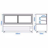 Commercial cake display fridge MADRID - 890L - 2000mm - Double glazing - with 2 adjustable glass shelves - rear sliding doors - Black matt