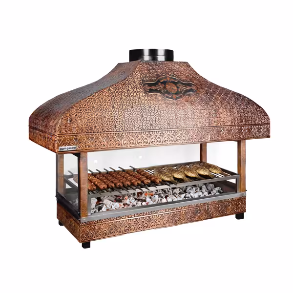Holzkohle Kupfergrill - 1500mm - mit Glas