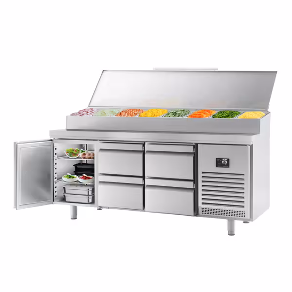 Saladette - 1960x700mm - 1 deur + 4 lades - voor 1x GN 1/2 & 9x GN 1/3