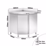 RVS hoekwerkkast PREMIUM met vleugeldeur & opstaande rand 1000x700mm