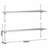 Mensola a parete in acciaio inox PREMIUM - 2000x400mm - con 2 ripiani