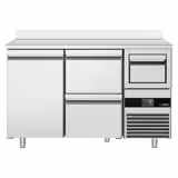 Commercial Back Bar Bottle Cooler PREMIUM - 1580x600x1150mm - with 1 Door & 2 Drawers, upstand & knock box for coffee - Stainless Steel