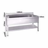 Vaskeborde til gryder med underhylde 1,2 m - 1 vask L 95 x B 42 x D 35 cm
