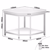 Stainless Steel Corner Work Table with Undershelf & Upstand PREMIUM – 1150×800 mm – 400 kg load