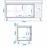 Koelwerkbank ECO - 1795x700mm - met 3 deuren - opstand