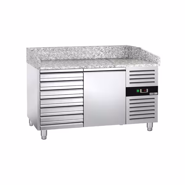 طاولة تحضير بيتزا مبردة ECO - 1500x800 mm - مع باب واحد و 7 أدراج - سطح عمل جرانيت