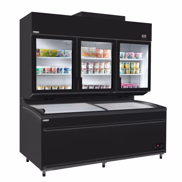 Commercial multideck display freezer - 2100mm - 1014L - with 6 shelves - incl. island freezer - Black