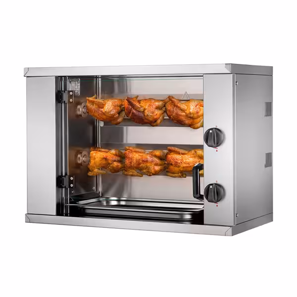 Gas Mini-Hähnchengrill - 4,4 kW - mit 2 Spießen für bis zu 6 Hähnchen