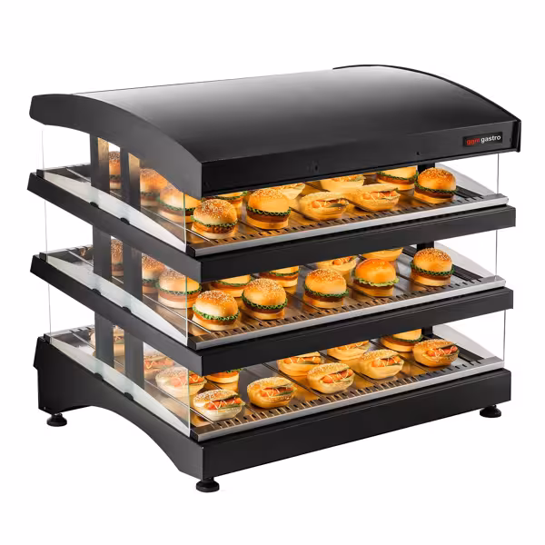 Warmhoudvitrine - 995mm - 1,02kW - 3 niveaus - zwart