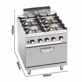 Cucina a gas professionale - PAOLO 900 - 800x900x1060mm - 47,8 kW - 4 fuochi - incl. forno a gas statico - 7,8 kW - alta potenza