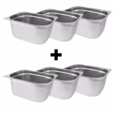 (6 pièces) Bac GN 1/2 en inox - Hauteur : 200 mm