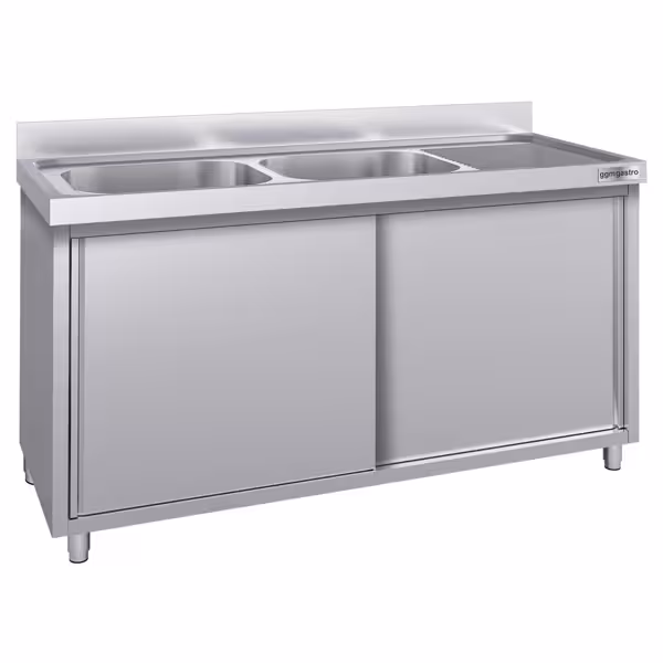 Chiuvetă tip dulap - inoxidabil ECO - 2,0 m - 2 cuve pe stânga - L 60 x L 50 x P 30 cm