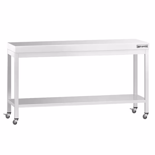 Masă de lucru din oțel inoxidabil PREMIUM – 1800 x 800 mm – cu blat de bază și role