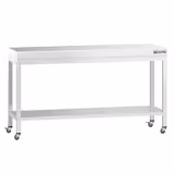Table de travail en inox PREMIUM - 1800 x 600 mm - avec tablette inférieure et roulettes