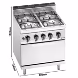 Fourneau à gaz - 29,3kW - 4 brûleurs - avec four à gaz - Chaleur statique - 7,8kW