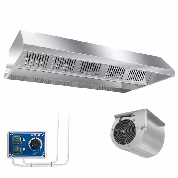 Eiland afzuigkap - plafondmodel - met motor - met externe regelaar - 1200mm - 1200x1300x450mm - 1600m³/u - met labyrintfilters & LED-verlichting