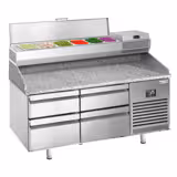Commercial Pizza Prep Counter - Granite Top PREMIUM PLUS - 1490x700mm - with 0 doors & 4 dough drawers - incl. refrigerated topping unit - 6x GN 1/4