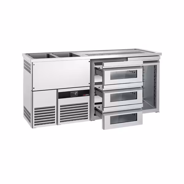 Lada barowa chłodnicza  PREMIUM - 1950x700 mm - 1 szklane drzwi & 3 szklane szuflady