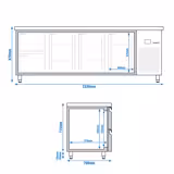 Koelwerkbank PREMIUM - 2330x700mm - met 3 deuren - met 2 lades