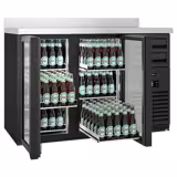 Bar- & Getränkekühltisch - 1475x700mm - 440 Liter - mit 2 Glastüren & Aufkantung - Schwarz