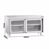 Szafka robocza ze stali nierdzewnej PREMIUM - 1400x700mm - z szklanymi drzwiami suwanymi