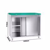 Edelstahl Arbeitsschrank PREMIUM - 1000x600mm - mit Schiebetür ohne Aufkantung inkl. Schneidplatte