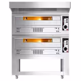 (2 uds) Horno de pizza a gas - 2 cámaras - piedra refractaria - 6+6x Ø33cm - 230V - Manual - incl. campana & bastidor inferior