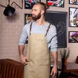 (6 pieces) KARLOWSKY | Urban Cross-Back Bib Apron – beige - leather straps - 68×80 cm