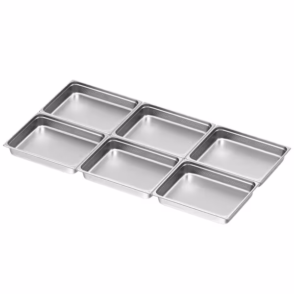 (6 pcs) Stainless Steel Gastronorm Pan GN 2/1 - perforated - Depth: 100mm