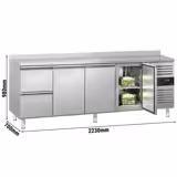 Koelwerkbank ECO - 2230x700mm - met 3 deuren & 2 laden & met achterwand