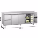 Kühltisch ECO - 2230x700mm - mit 3 Türen - 2 Schubladen - mit Aufkantung