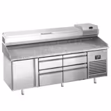 Table réfrigérée à pizza Premium PLUS - 1980x700 mm - avec 1 porte & 4 tiroirs - incl. vitrine réfrigérée - 9x GN 1/4