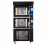Commercial Bakery Convection Oven with Steamer - with Proofer – 5× EN 600×400 – 300°C – Touchscreen - Black front, Prover 6× EN 600×400, Fixed water connection