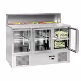 Saladette ECO - 1368mm - 3 porte in vetro - con sovrastruttura in acciaio inox per 7x GN 1/6 - piano di lavoro in granito