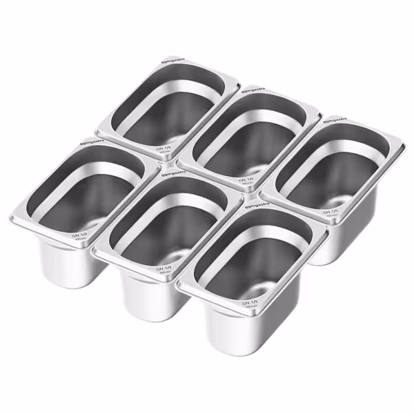 (6 pieces) – Stainless Steel Gastronorm Pan GN 1/9 – Height 100 mm