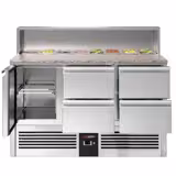 Saladette PREMIUM - 1368mm - 1 deur & 4 laden - met RVS deksel voor 8x GN 1/6 - granieten werkblad