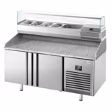 Table réfrigérée à pizza Premium PLUS - 1490 x 700 mm - avec 2 portes - incl. vitrine réfrigérée de présentation - 6x GN 1/4