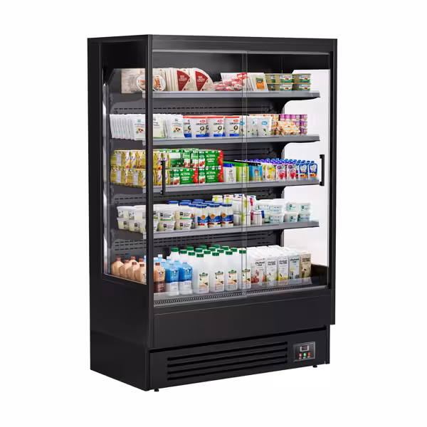 Vitrine murale réfrigérée - 1320mm - 595L - avec 2 portes coulissantes vitrées & 4 étagères - arrière fermé - Noir