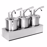 Dispenser per salse - Acciaio inox - 3 pezzi - 3x4L - 605x205x415mm - einstellbarer Dosierung - con contenitore - incl. telaio di supporto in acciaio inox