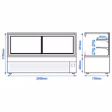 Konditorikyl MADRID - self-service - 710 liter - 2000 mm - dubbelglas - med 2 hyllor - inkl. nattgardin - svart matt - För SE