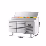 میز یخچالی آماده سازی - 1468*700 میلیمتر - 4 کشو - 1xGN 1/2 & 6x GN 1/3 ویترین رومیزی استیل